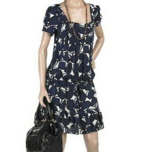 DVF Diane Von Fursterberg Edison Dress Blue Short Sleeve Silk Square Nec… - Picture 1 of 7